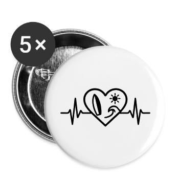 Surf Herz Welle Brett Sonne - Buttons klein 25 mm (5er Pack) - Weiß - Vorne