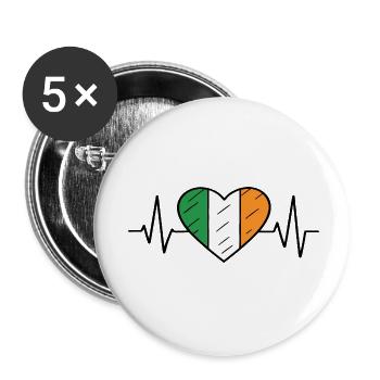 Irland Flagge Heartbeat Line Irish Pride Design - Buttons klein 25 mm (5er Pack) - Weiß - Vorne
