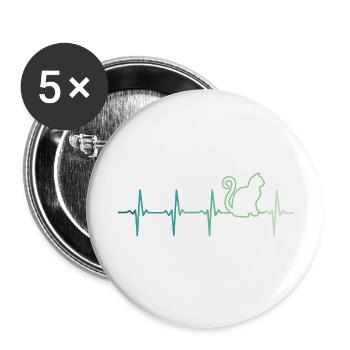 chat battement de coeur chats - Lot de 5 petits badges (25 mm) - blanc - Devant