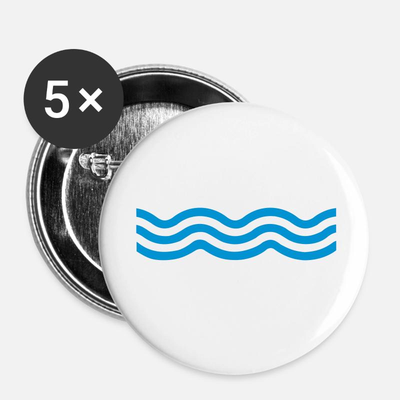 Blaue Wellen - Buttons klein 25 mm (5er Pack) - Weiß