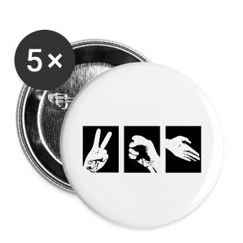 Schere Stein Papier - Buttons klein 25 mm (5er Pack) - Weiß - Vorne