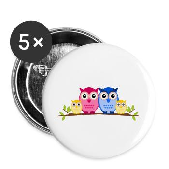 Chouette famille deux enfants - Lot de 5 petits badges (25 mm) - blanc - Devant