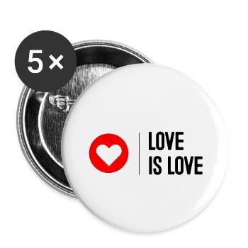 Love is Love - Buttons klein 25 mm (5er Pack) - Weiß - Vorne