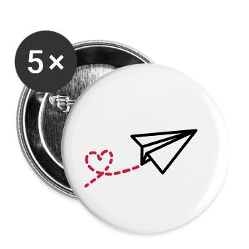 Paperplane with Heart , Papiertlugzeug mit Herz - Buttons klein 25 mm (5er Pack) - Weiß - Vorne