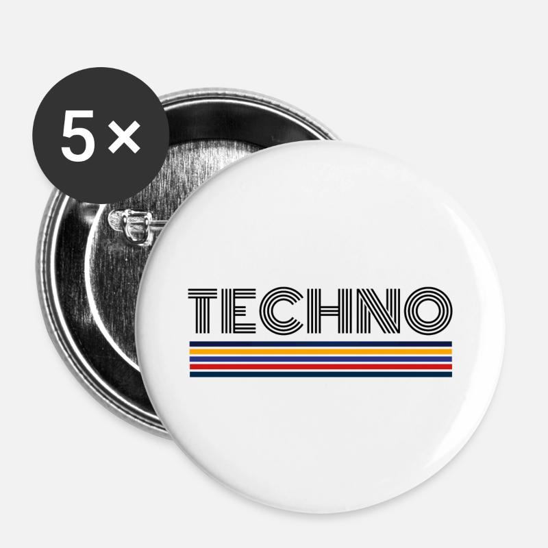 Techno Music Retro Techno T-Shirt Gift - Buttons small 1''/25 mm (5-pack) - white