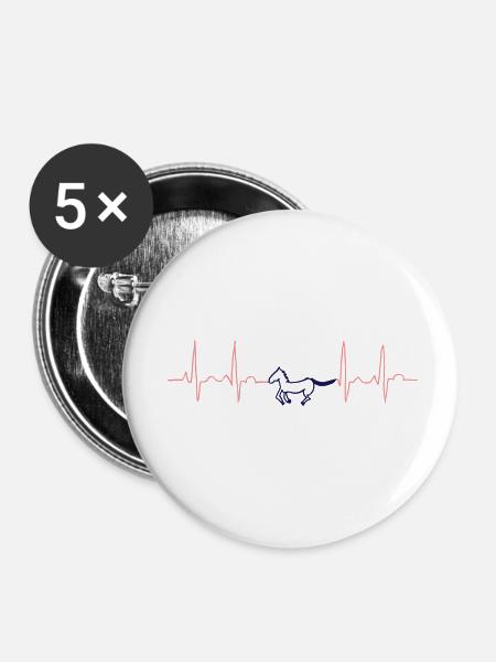 EKG-Kurve Pferd - Buttons klein 25 mm (5er Pack) - Weiß