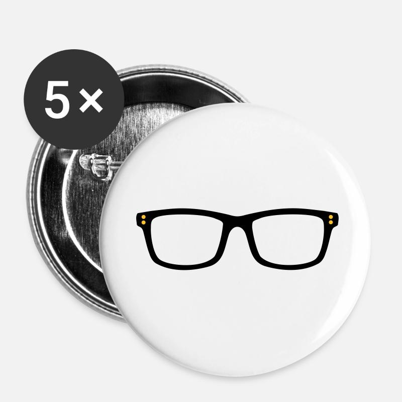 lunettes de nerd - Lot de 5 petits badges (25 mm) - blanc
