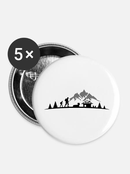 Reise - Berge Wanderer - Buttons klein 25 mm (5er Pack) - Weiß