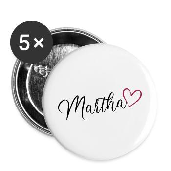 Martha surname first name maiden name with heart - Buttons small 1''/25 mm (5-pack) - white - Front