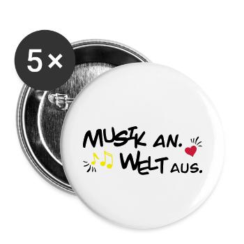 Musik an Welt aus - Buttons klein 25 mm (5er Pack) - Weiß - Vorne