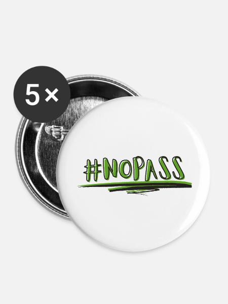 NO PASS - Buttons klein 25 mm (5er Pack) - Weiß