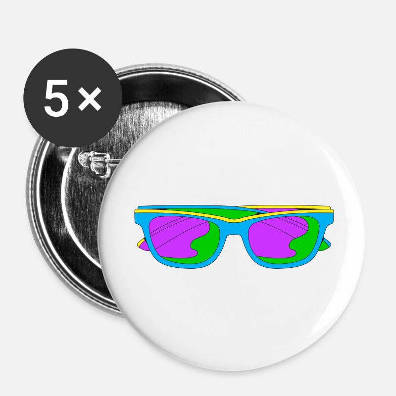 Lunettes Fluo Trippy Couleur Techno - Lot de 5 petits badges (25 mm) - blanc