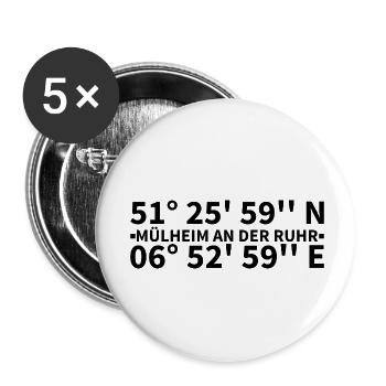 Mülheim an der Ruhr Koordinaten - Buttons klein 25 mm (5er Pack) - Weiß - Vorne