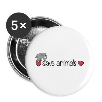 Herzen rette Tiere Tier Elefant - Buttons klein 25 mm (5er Pack) - Weiß - Vorne
