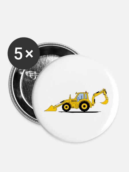Traktor Bagger Baggerschlepper - Buttons klein 25 mm (5er Pack) - Weiß