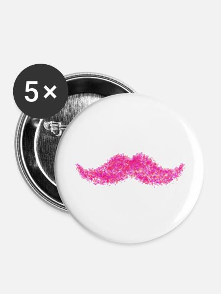 Hipster Stache T-Shirt - Buttons klein 25 mm (5er Pack) - Weiß