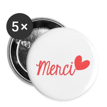MERCI. THANKS. THANK YOU. ANNIVERSAIRE. NAISSANCE. - Lot de 5 petits badges (25 mm) - blanc - Devant