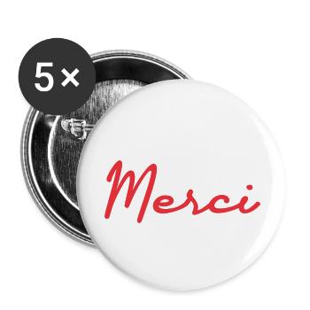 MERCI. THANKS. THANK YOU. ANNIVERSAIRE. NAISSANCE. - Lot de 5 petits badges (25 mm) - blanc - Devant