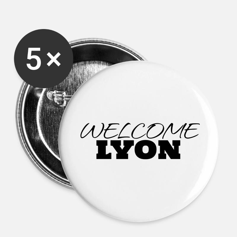 WELCOME LYON - Lot de 5 petits badges (25 mm) - blanc
