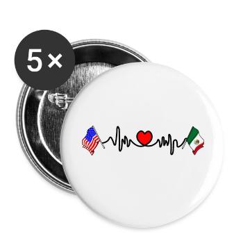 Cardio coeur avec drapeau des États-Unis et drapeau du Mexique - Lot de 5 petits badges (25 mm) - blanc - Devant