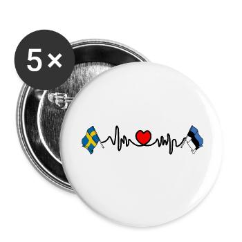 Cardio heart Drapeau Suède, drapeau Estonie - Lot de 5 petits badges (25 mm) - blanc - Devant