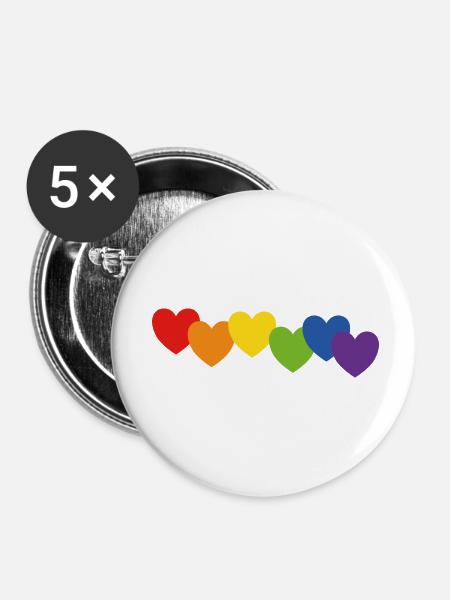 Herzen Regenbogenfarben - Buttons klein 25 mm (5er Pack) - Weiß