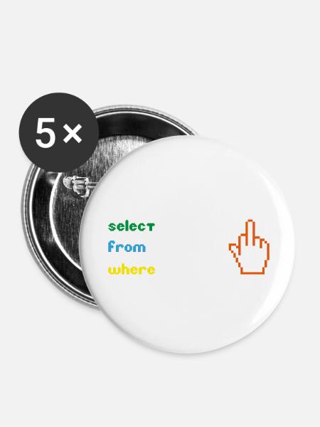 Lustige SQL-Abfrage: 8-Bit-Mittelfinger für Geeks - Buttons klein 25 mm (5er Pack) - Weiß