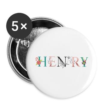 HENRY Namenskunst mit gestickten Blumen - Buttons klein 25 mm (5er Pack) - Weiß - Vorne