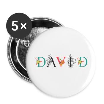 DAVID Name Art With Flowers Embroidered - Buttons small 1''/25 mm (5-pack) - white - Front