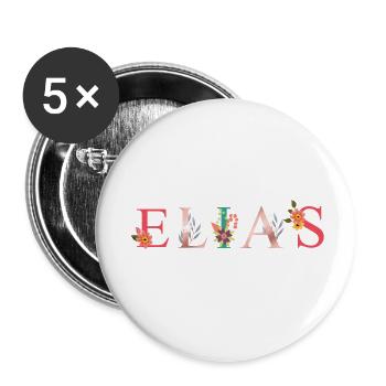 ELIAS Name Art With Flowers Embroidered - Buttons small 1''/25 mm (5-pack) - white - Front
