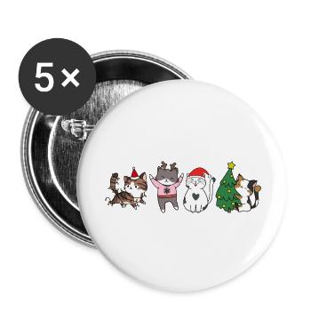 Chat à Noël - Lot de 5 petits badges (25 mm) - blanc - Devant