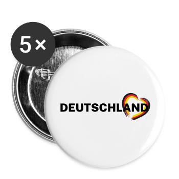 Deutschland – Herz in Schwarz Rot Gold - Buttons klein 25 mm (5er Pack) - Weiß - Vorne