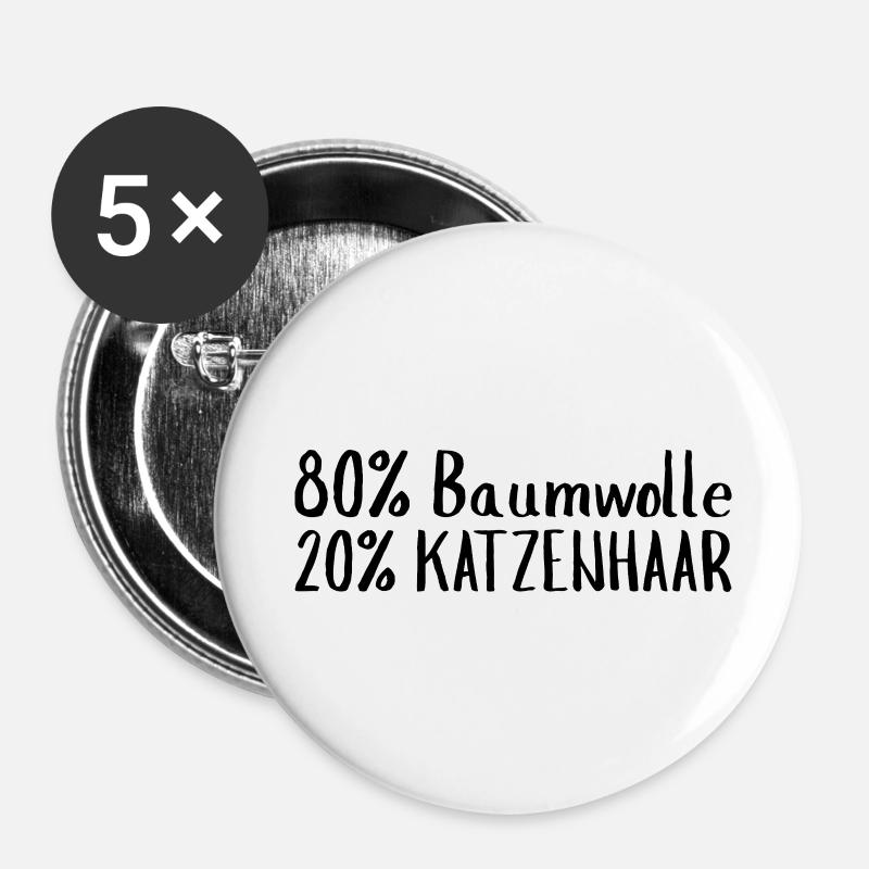 80 % coton 20 % poils de chat - Lot de 5 petits badges (25 mm) - blanc
