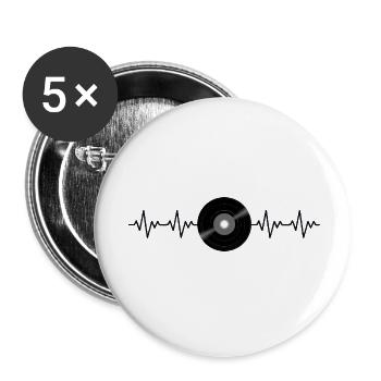 Vinyl Record Retro ECG Heartbeat - Buttons small 1''/25 mm (5-pack) - white - Front