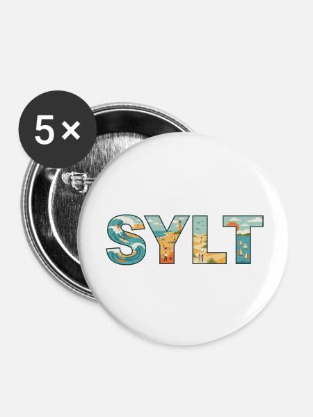 SYLT – Inselleben im Buchstaben-Design - Buttons klein 25 mm (5er Pack) - Weiß