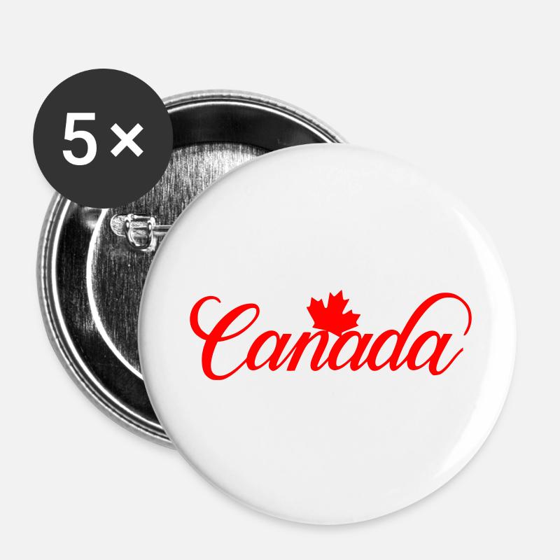 Canada Lettering with Maple Leaf - Buttons small 1''/25 mm (5-pack) - white
