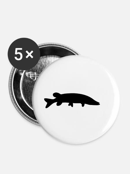 Fisch-Silhouette Hecht - Buttons klein 25 mm (5er Pack) - Weiß
