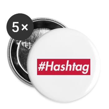 #Hashtag -Sup reme design, white font, red box - Buttons small 1''/25 mm (5-pack) - white - Front