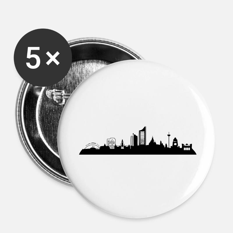 Leipzig Skyline - Lot de 5 petits badges (25 mm) - blanc