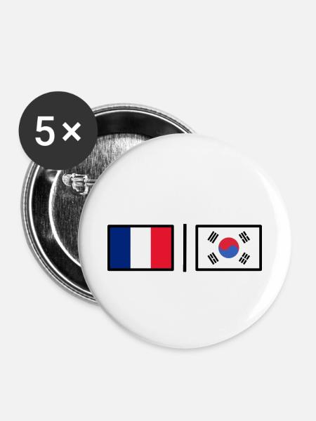 France - Korea - Buttons klein 25 mm (5er Pack) - Weiß