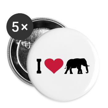 Elephant Love Elephant Animal Africa Safari Heart - Buttons small 1''/25 mm (5-pack) - white - Front