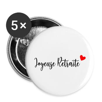 RETRAITE. BONNE RETRAITE. JOYEUSE RETRAITE. COEUR - Lot de 5 petits badges (25 mm) - blanc - Devant