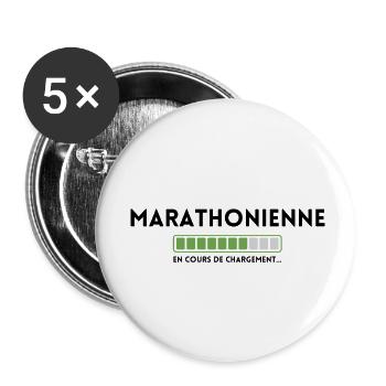 Marathonienne en cours de chargement - Lot de 5 petits badges (25 mm) - blanc - Devant