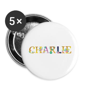 CHARLIE name adorned with flowers - Buttons small 1''/25 mm (5-pack) - white - Front
