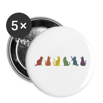 Bunte Pride Katzen Silhouetten  - Buttons klein 25 mm (5er Pack) - Weiß - Vorne