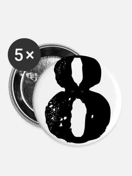 8 Zahl Trikot - Buttons klein 25 mm (5er Pack) - Weiß