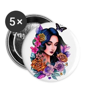 Butterfly Flower Girl - Illustration de pin-up de tatouage - Lot de 5 petits badges (25 mm) - blanc - Devant
