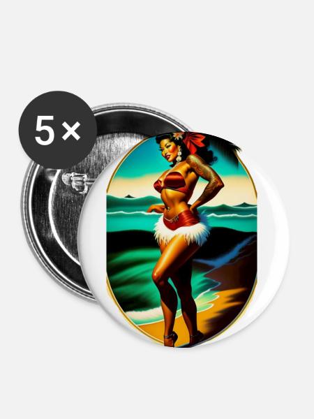 Hula Babe am Strand - Buttons klein 25 mm (5er Pack) - Weiß