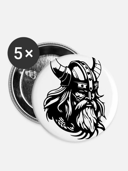 Wikinger Helm Krieger Valhalla - Buttons klein 25 mm (5er Pack) - Weiß