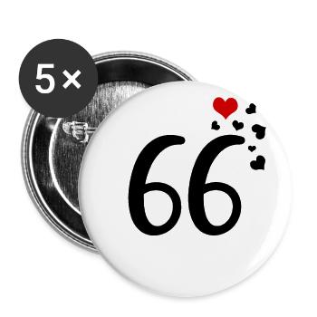 66. Geburtstag Jubiläum Herzen 66 - Buttons klein 25 mm (5er Pack) - Weiß - Vorne